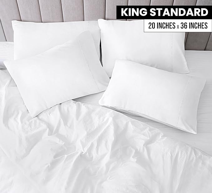 Utopia Bedding King Standard Pillow Cases - Pack of 4 - Envelope Closure - Soft Brushed Microfiber Fabric - Shrinkage and Fade Resistant Pillow Covers 20 X 36 Inches (King Std, White)