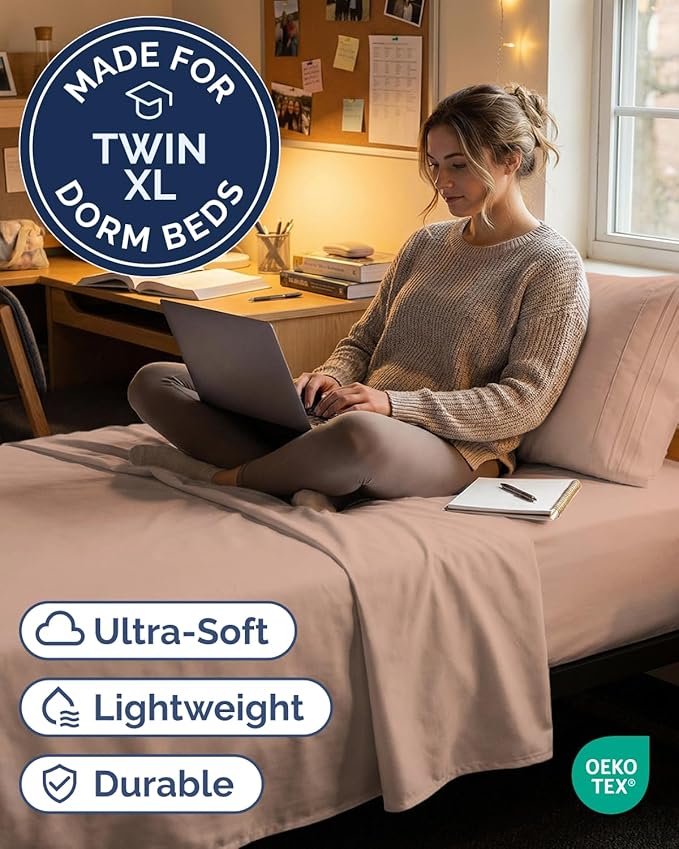 Twin XL Size 3 Piece Sheet Set - Comfy Breathable & Cooling Sheets - Hotel Luxury Bed Sheets for Women & Men - Deep Pockets, Easy-Fit, Extra Soft & Wrinkle Free Sheets - Mauve Oeko-Tex Bed Sheet Set