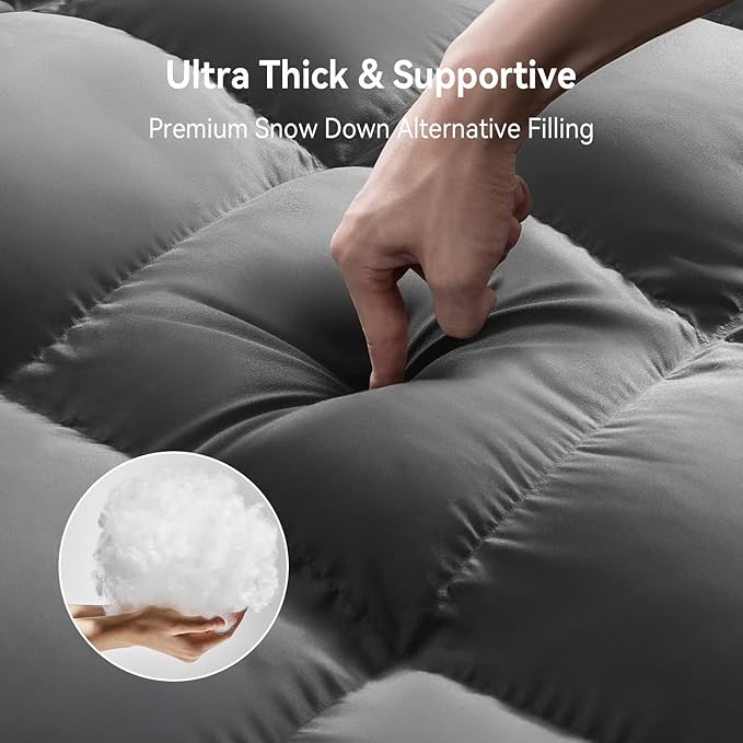 ABENE Mattress Topper for Back Pain Relief, Extra Thick Mattress Pad Pillowtop, Soft Mattress Protector Cover with 8"-21" Deep Pocket, Overfilled Down Alternative Filling (Gray, Full XL)