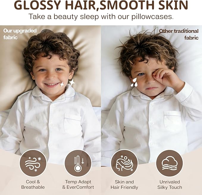 MR&HM Breathable Pillowcase 13"x18" Travel Pillow Case Set of 2, Ultra Soft Pillow Covers, Moisture-Wicking & Skin-Friendly, Envelope Closure (Beige)