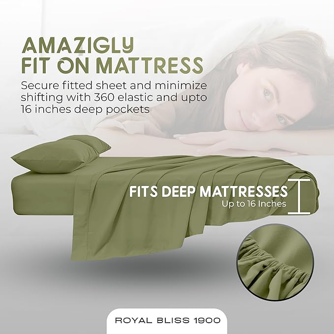 Queen Sheet Set - 4 Piece Bedding - Wrinkle Free, Queen Sheet Set Deep Pocket, Sheets Queen Size Bed Set 1800 Series Cooling Sheets (Queen, Sage)