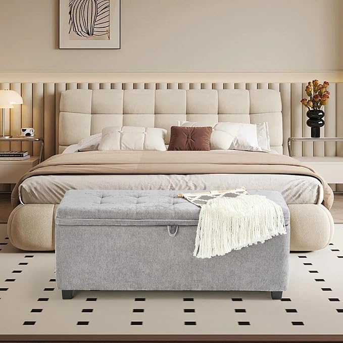Storage Ottoman Bench with Lift Top, End of Bed Bench for Bedroom, Living Room & Entryway Storage Seat Shoe Bench with Storage (Gray)