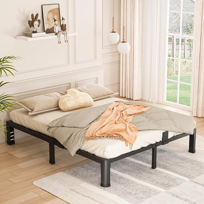 Bilily 10 Inch Low Bed Frame King with Round Corner Legs,3500 LBS Heavy Duty Low Profile King Size Bed Frame Metal Platform, No Box Spring Needed, Easy Assembly, Noise-free, Headboard Compatible,Black