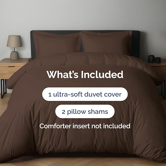 Duvet Cover Queen Size Set - Extra Soft Queen Duvet Cover 90" x 90" with 2 Pillow Shams - Hotel Luxury, Easy Care and Fade Free w/ Zipper Closures & Ties - All Season, Comfy, Cozy & Breathable (Brown)