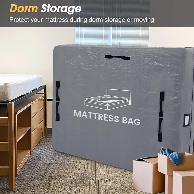 Mattress Bags for Moving and Storage, BETU Waterproof Mattress Protector Twin XL Mattress Cover for College Dorm Essential with 8 Heavy Duty Handles and Zipper Thick Moving Supplies (82x42x13.5 Grey)