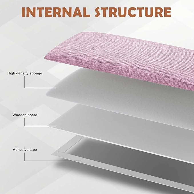 IFNOW Upholstered Wall Mounted Headboard, 3D Soundproof Wall Panels Peel and Stick for Queen Size, Reusable and Removable Tufted Bed Headboard in Light Pink (9 Panels, 10" x 24")