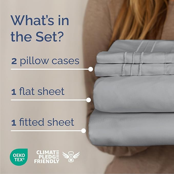 Cal King Size 4 Piece Sheet Set - Comfy Breathable & Cooling Sheets - Hotel Luxury Bed Sheets for Women & Men - Deep Pockets, Easy-Fit, Soft & Wrinkle Free Sheets - Steel Blue Oeko-Tex Bed Sheet Set