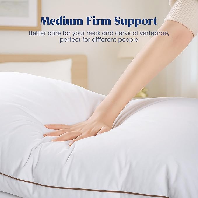 puredown® Goose Feather Down Pillows Queen Size Set of 2, Fluffy Bed Pillow for Sleeping with 100% Cotton Cover, Medium Firm Luxury Hotel Collection Pillow for Back, Stomach or Side Sleeper
