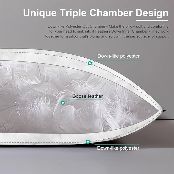 APSMILE Luxury Goose Feathers Pillow for Sleeping, Medium Firm Feather Down Pillows King Size Set of 2, Organic Cotton Cover Hotel Collection Bed Pillows for Side Sleeper (White, 20"x36")