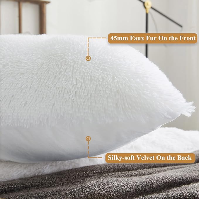 XeGe Luxury Shaggy Faux Fur Body Pillow Cover, Fluffy Fuzzy Bed Body Pillowcase with Zipper Closure, Soft Decorative Plush Long Pillow Sham for Home Bedroom 20"x54" White