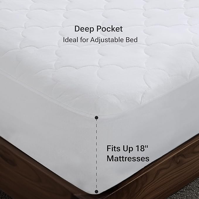 Sleep Philosophy Twin Mattress Pad, Cotton Mattress Protector Classic Cloud Quilted Bed Cover, All Natural Breathable Mattress Topper Fitted Pocket Fits Up to 18", Machine Washable, White