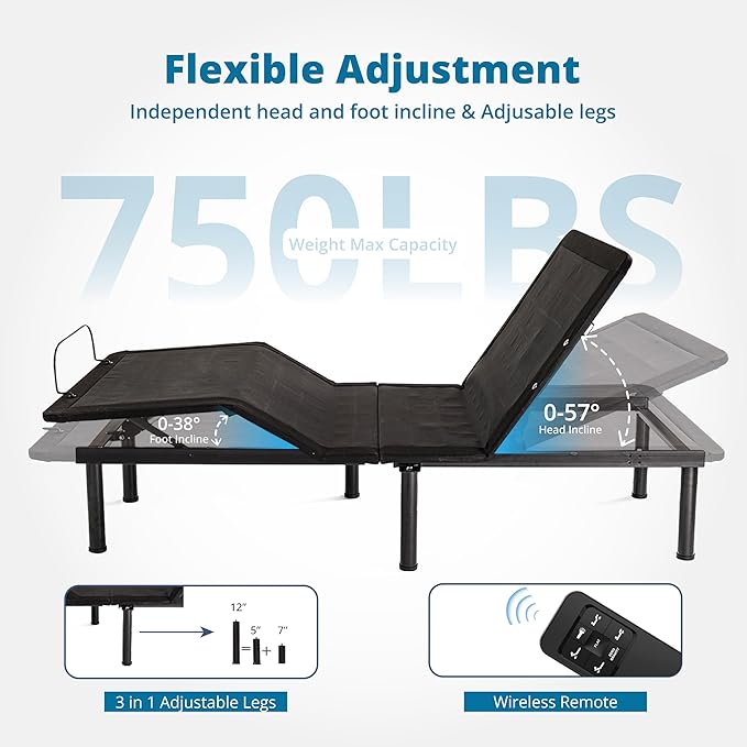EGOHOME Adjustable Bed Frame Queen and 14 inch Charcoal Gel Memory Foam Mattress Set for Pain Relief, Metal Foldable Bed Base with Remote for Independent Head and Foot Incline, Zero Gravity Mode