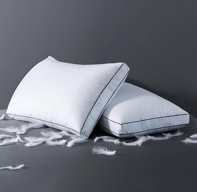 ELNIDO QUEEN Goose Feather Down Fiber Pillows Queen Size Set of 2，Luxury Hotel Collection Bed Pillows for Sleeping， Down Surrounded Pillows 2 Pack, Soft ＆ Fluffy for Side, Back Sleepers 20x30 in