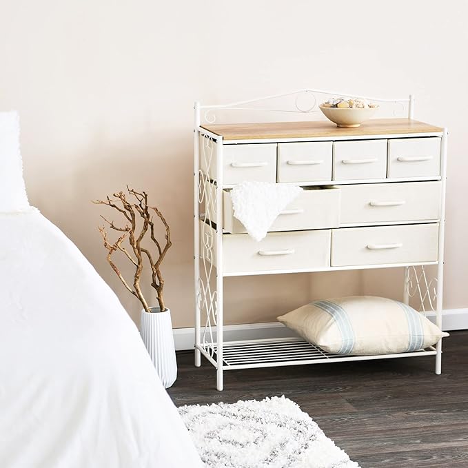 Household Essentials Coastal Oak & Iron Vintage 8-Drawer Sideboard