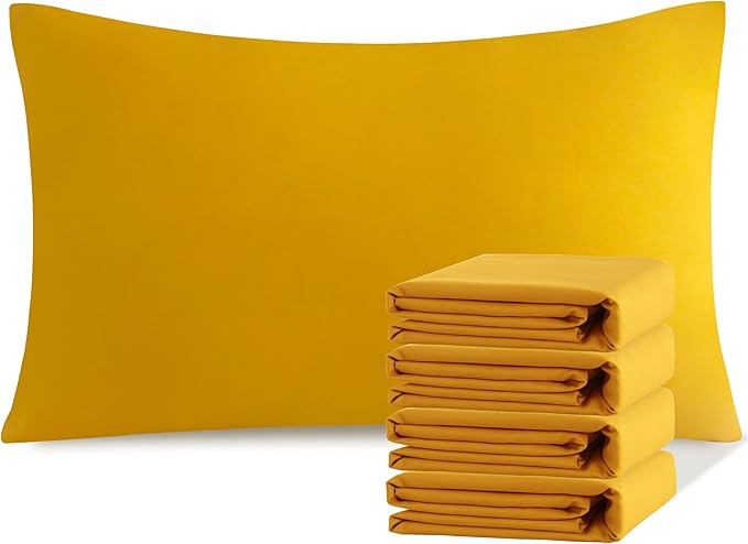 NTBAY Queen Pillowcase Set - 4 Pack Brushed Microfiber 20x30 Pillowcases - Soft, Wrinkle-Free, Fade-Resistant, Stain-Resistant, Ginger Yellow Pillowcases with Envelope Closure - 20x30 Inches