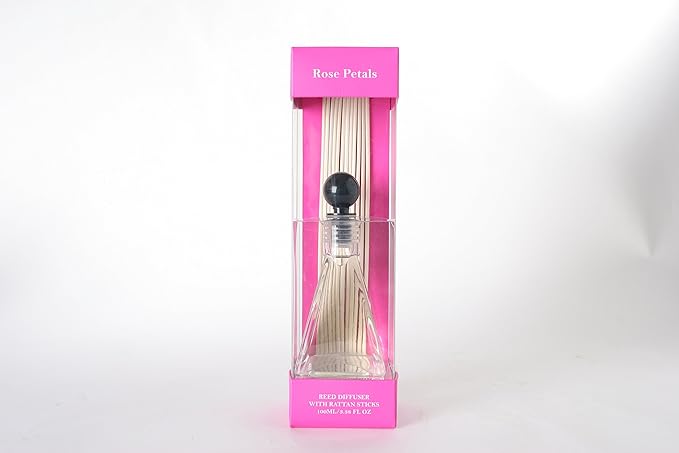 Hosley Reed Diffuser Set of 2 – 3.4 oz Rose Floral Petals Scented Oil Diffuser with Reeds Long Lasting Home Fragrance for Bathroom, Bedroom, Office, Meditation, Wedding Gift & Shelf Decor