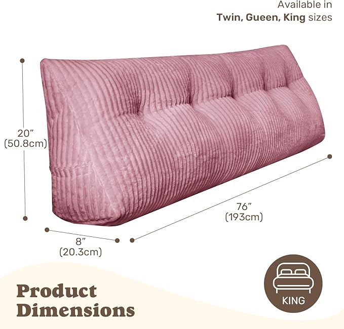 Deodar Headboard Pillow King, Wedge Pillows Headboard Triangle Reading Back Pillow with Removable Cover for Dorm Gaming Sleeping TV, Pink