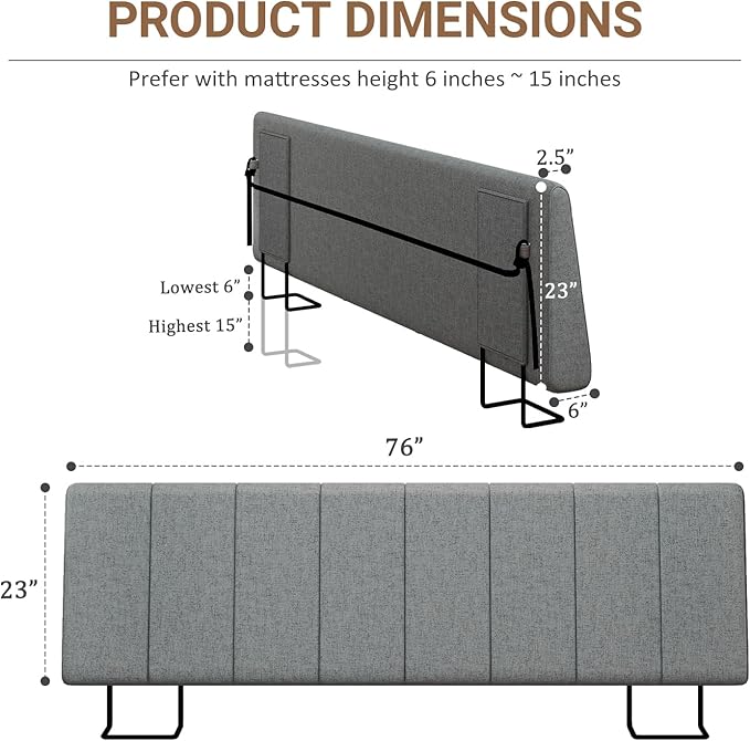 King Size Headboard Only-No Assembly, Upholstered Headboard King Size Linen Fabric Modern Style Headboards Extra-Thick, Dark Gray