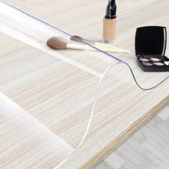 Makeup Mat for Vanity Top 35.4 x 15.7 in, PVC Desk Mat - Easy to Clean, Waterproof & Oilproof Vanity Accessories - Clear