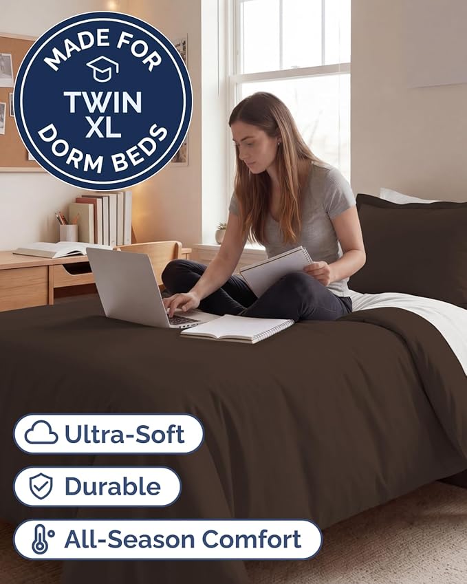 Duvet Cover Twin/Twin XL Size Set - Extra Soft Twin/Twin XL Duvet Cover 68" x 90" with 1 Pillow Sham - Hotel Luxury, Easy Care, Fade Free w/ Zipper Closures & Ties - Comfy, Cozy & Breathable (Brown)