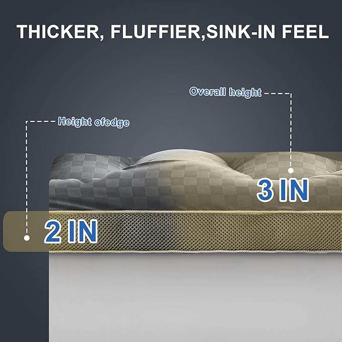 2~3In Extra Thick Mattress Topper Cooling Pillow Top Airflow Design for Hot Sleepers, Soft Comfort & Supportive, Pressure-Relieving Pad for Back & Side Sleepers, Easy Setup & Wash, King 78”*80”