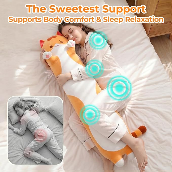 Mewaii Long Cat Plush 5 Sizes, 120% Extra Filling Giant Plushness Kids Body Pillow, Kawaii Cute Brown Cat Stuffed Animals Plushies, Big Long Body Pillow Cat Plush Gift for Girls 53”