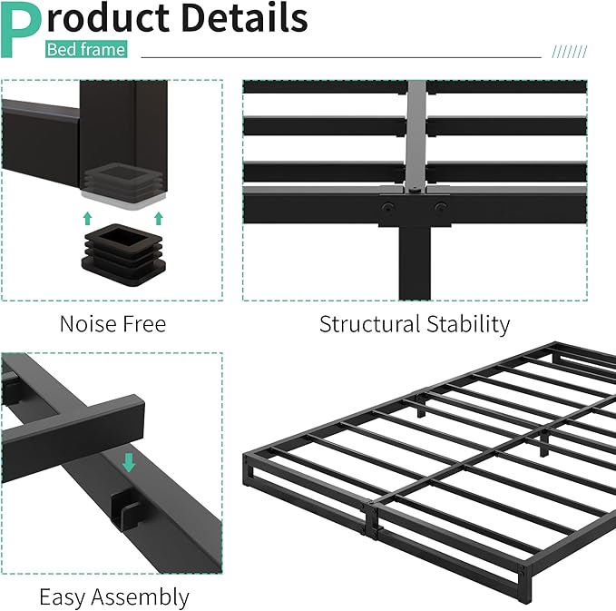 Lutown-Teen 6 Inch California King Bed Frames No Box Spring Needed Heavy Duty Metal Cal King Platform for Mattress Foundation, Noise Free, Easy Assembly, Black
