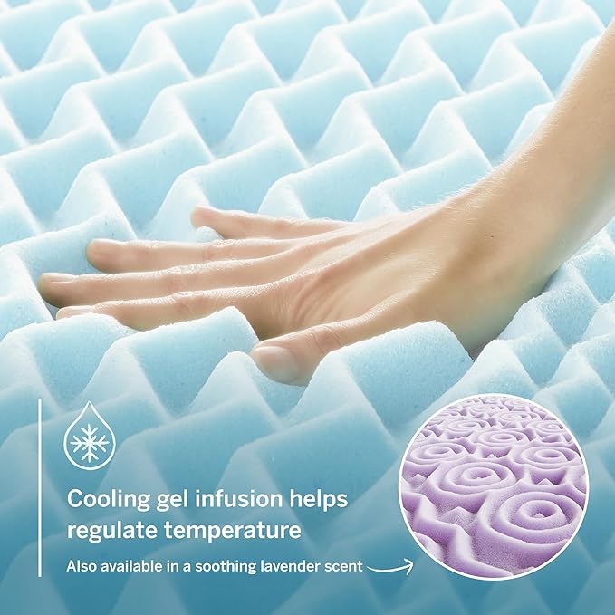 LUCID 3 Inch Gel Memory Foam Mattress Topper, Queen size – 5 Zones – Cooling Gel Infusion – CertiPur Certified Foam