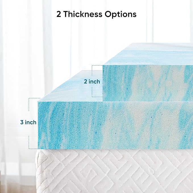 Marsail 2-inch Twin Memory Foam Mattress Topper, Gel Infused Cooling Mattress Topper for Sleeper Sofa, RV, Camper, CertiPUR-US Certified
