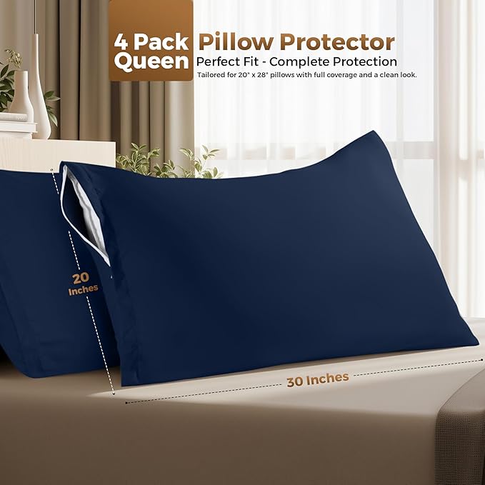 Utopia Bedding Zippered Pillowcases - Pack of 4 - Soft Brushed Microfiber Fabric - Wrinkle, Shrinkage and Fade Resistant Pillow Covers (Queen, Navy)
