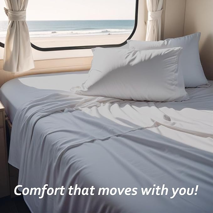 Full RV Camper Sheet Set (54x75) – 100% Egyptian Cotton, Soft & Cooling, 16” Deep Pocket Fitted Sheet, Luxury Hotel Quality Bedding for RVs, Campers & Motorhomes (Light Grey Solid)