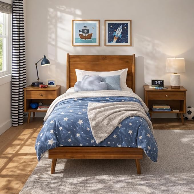 Merax Twin Size Solid Wood Platform Bed, Mid-Century Modern Bed Frame with Splayed Legs, 600 lbs Weight Capacity, No Box Spring Needed, Natural