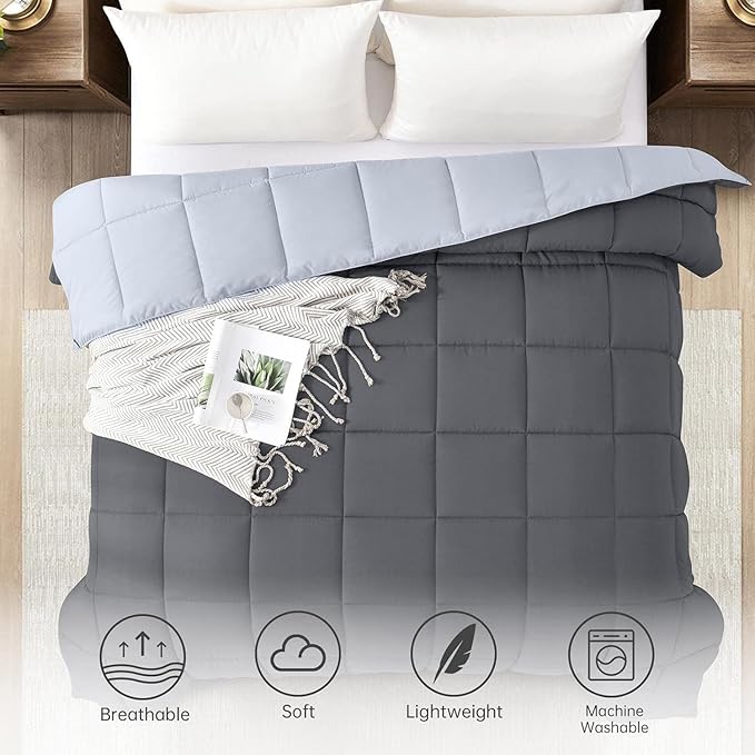 Homelike Moment Oversized King Comforter - Grey Duvet Insert Down Alternative Bed Oversize King Comforter, Lightweight Bedding Comforters Quilted Soft All Season Reversible Dark Gray/Light Grey