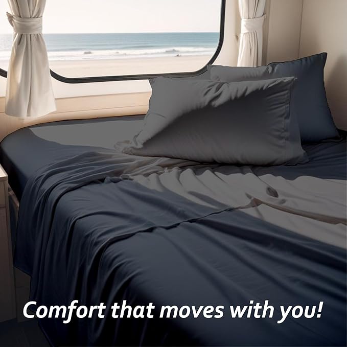 Rajlinen RV Camper King RV Camper Sheet Set (72x80) – 100% Egyptian Cotton, Soft & Cooling, 16” Deep Pocket Fitted Sheet, Luxury Hotel Quality Bedding for RVs, Campers & Motorhomes (Dark Grey Solid)