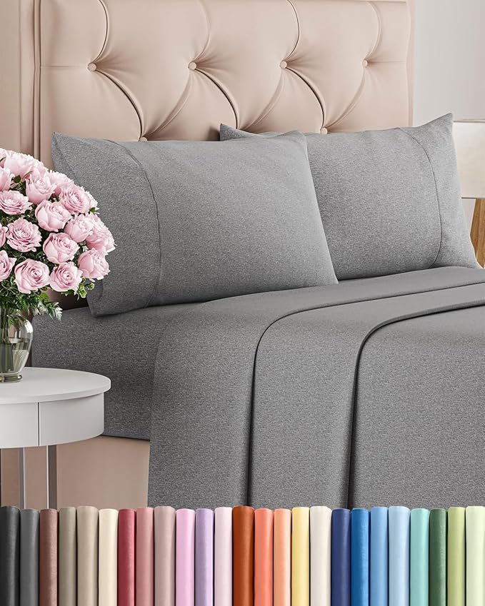 King Size 4 Piece Sheet Set - Comfy Breathable & Cooling Sheets - Hotel Luxury Bed Sheets for Women & Men - Deep Pockets, Easy-Fit, Soft & Wrinkle Free Sheets - Heathered Grey Oeko-Tex Bed Sheet Set