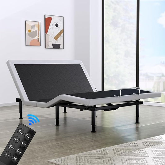 Heavy Duty King Adjustable Bed Frame, Wireless Remote, Dual USB Ports,Ergonomic Upholstered Bed Frame, Lift Motor, Under Bed Lighting, Independent Head and Foot Tilt