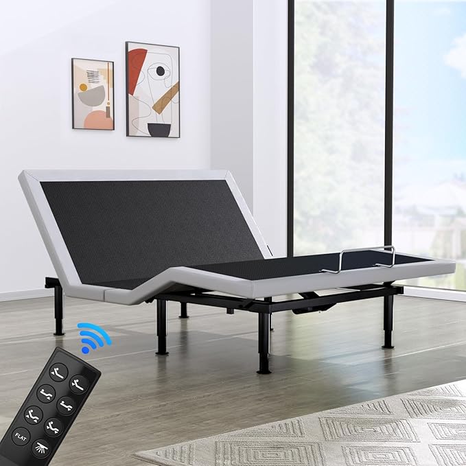 Full Adjustable Bed Base Frame, Wireless Remote & Lift Motor, Dual USB Ports,Ergonomic Upholstered Bed Frame, Under Bed Lighting, Independent Head and Foot Tilt