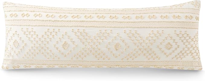 DOWNSTORIA Body Pillow Cover, Boho Cutwork Decorative Body Pillowcase, Ultra Soft Microfiber Long Pillowcase with Envelope Closure 20x54 inch (Boho Beige)