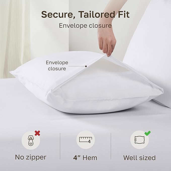 California Design Den 100% Egyptian Cotton Pillow Cases King Size Set of 2 - Crisp Percale Feel, Soft & Breathable Cotton Pillow Covers - White