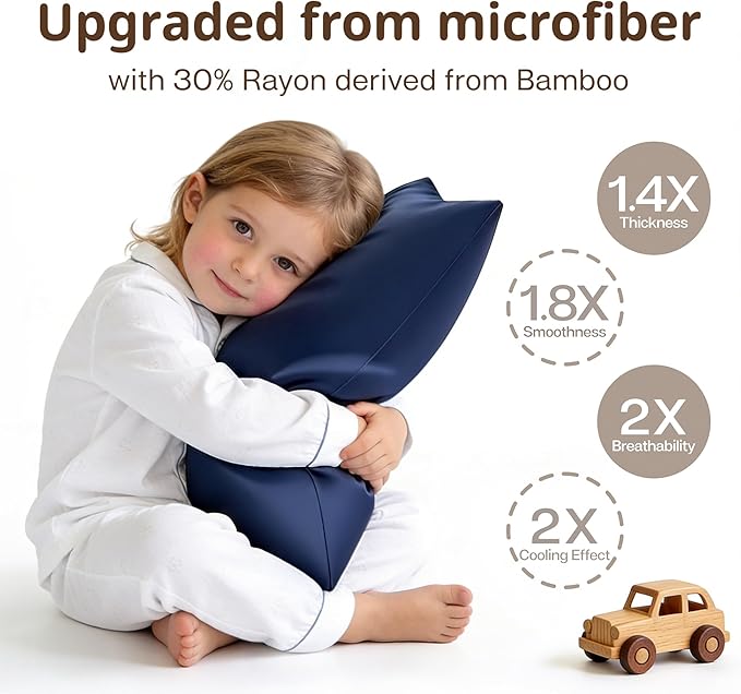 MR&HM Breathable Pillowcase 13"x18" Travel Pillow Case Set of 2, Ultra Soft Pillow Covers, Moisture-Wicking & Skin-Friendly, Envelope Closure (Navy Blue)