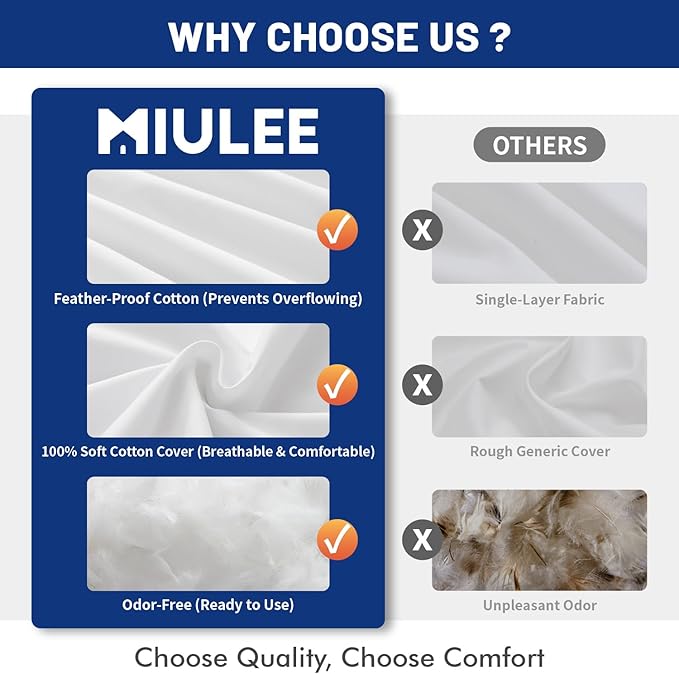 MIULEE 16x20 Inch Down Feather Pillow Insert,Fluffy and Comfy Throw Pillow with Cotton Fabric for Bed Couch and Sofa