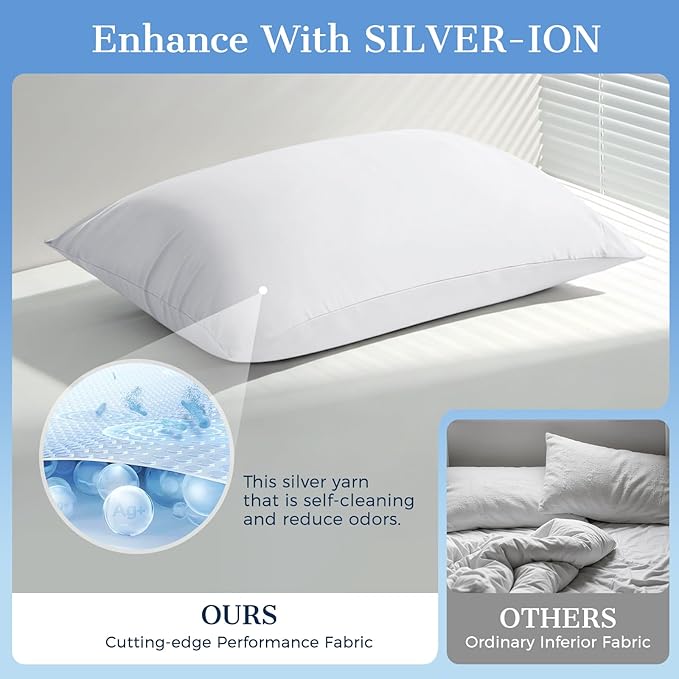 Cooling Pillow Cases 2 Pack Standard Size Cooling Pillowcases for Hot Sleeper Q-Max>0.5, Hydrates Skin & Hair, Reduces Wrinkles & Frizz, Soft Smooth Silky Pillowcases Envelope Set of 2, White