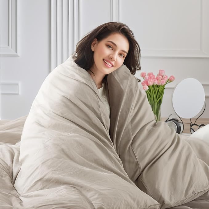 NEXHOME PRO King Duvet Cover Set – 100% Certified Organic Cotton with Washed Feel & Linen-Like Texture, Comfortable & Breathable, Home Bedding Set Light Linen (No Comforter)