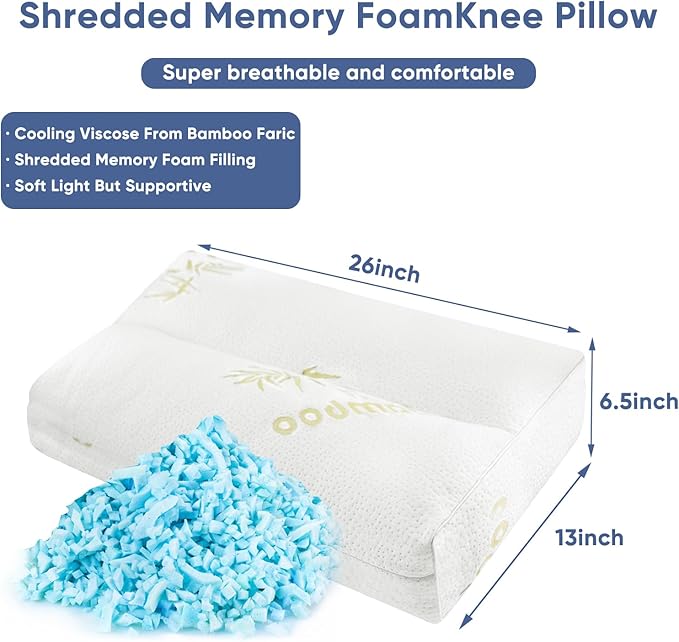 MINUPWELL 6.5" Knee Pillow for Side Sleepers - 100% Shredded Memory Foam Leg Pillow for Side Sleeping - Between Leg & Under Hip Pillow - Relieving Leg, Back, and Knee Pain - Rayon Derived from Bamboo
