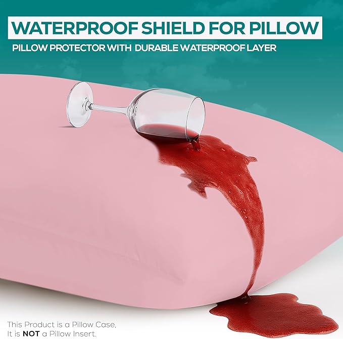 Utopia Bedding Premium 100% Waterproof Pillow Protectors with Zipper King Size (Set of 2), Bed Bug and Dust Mite Proof Zippered Pillow Covers, Pillow Encasement Cases, Pink