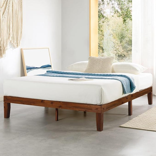 Mellow Naturalista Classic - 12 Inch Solid Wood Platform Bed with Wooden Slats, No Box Spring Needed, Easy Assembly, Queen, Espresso