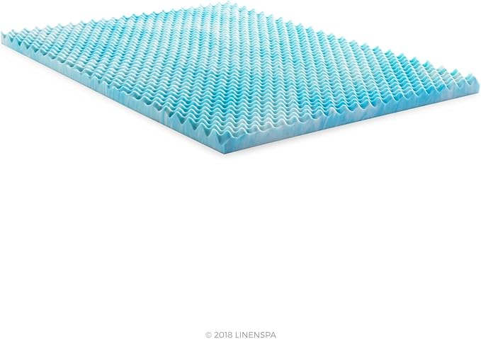 Linenspa 3 Inch Gel Memory Foam Mattress Topper – Egg Crate Style, Reversible for two feels – Promotes Airflow & Relieves Pressure Points – Twin