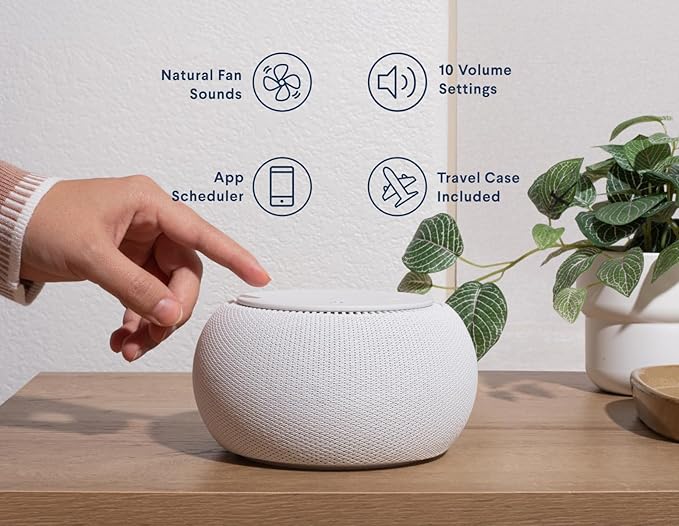 SNOOZ Pro White Noise Sound Machine - Natural Fan Noise, Non-Looping Sound, App Scheduler - Travel Case Included, Sleep Aid for Adults & Baby, 10 Volume Settings, Portable, Gift Registry - Cotton