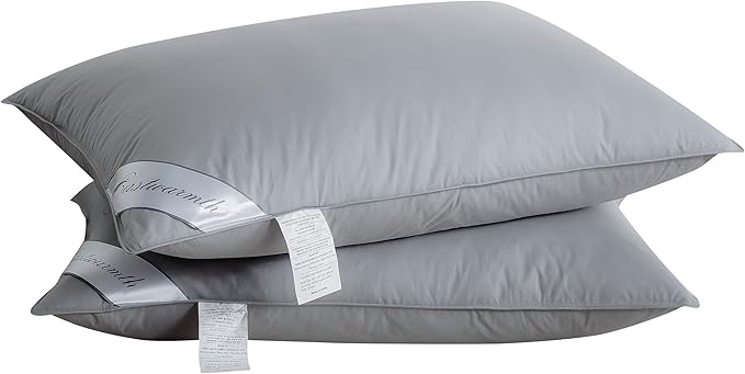 Natural Goose Down Feather Pillow for Sleeping 2 Pack,100% Cotton Cover Bed Pillow -Side Back Sleepers Standard Size Set of 2