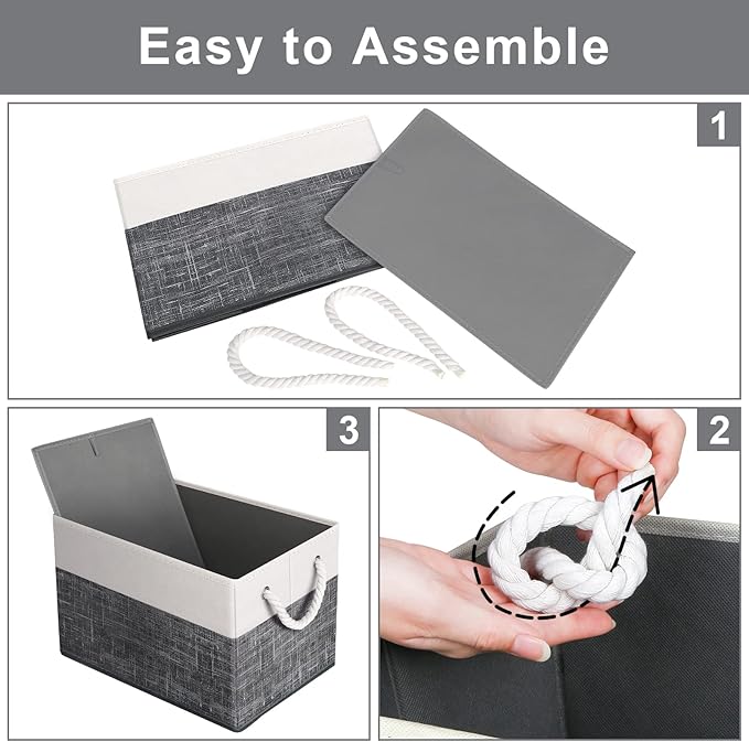 Fab totes Storage Bins 8-Pack, Foldable Storage Baskets for Organizing Toys, Books, Shelves, Closet, Large Storage Box with Rope Handles, Sturdy Organizer Bins, White & Black